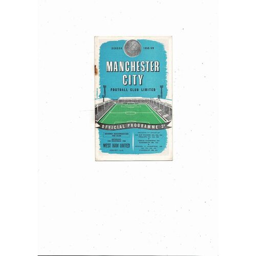1958/59 Manchester City v West Ham United Football Programme