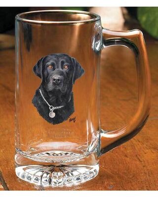 American Stein glass with Black Labrador image