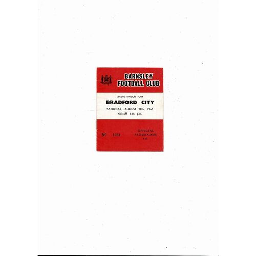 1965/66 Barnsley v Bradford City Football Programme