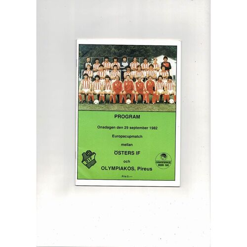 Osters v Olympiakos European Cup Football Programme 1982/83