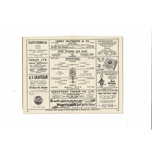 1950/51 Brentford v Hull City Football Programme