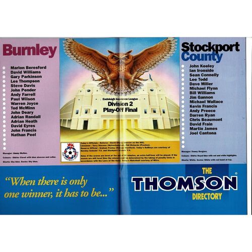 1994 Burnley v Stockport County Play Off Final Div 2 Football Programme