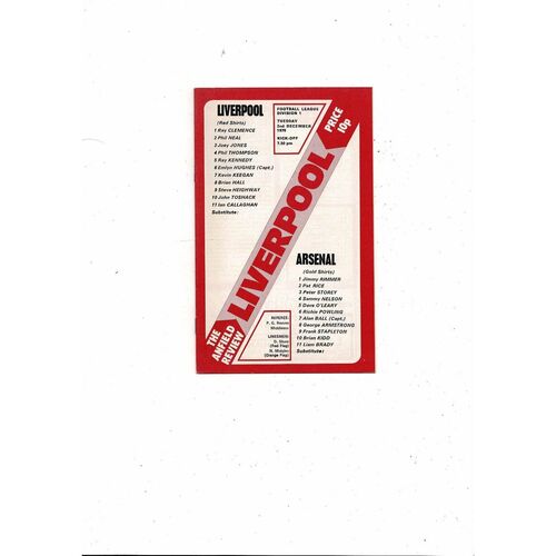 1975/76 Liverpool v Arsenal Football Programme