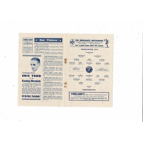 1951/52 Manchester City v Portsmouth Football Programme