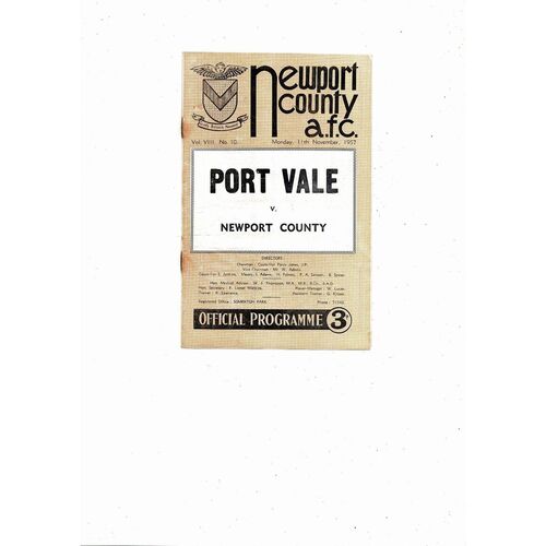 1957/58 Newport County v Port Vale Football Programme