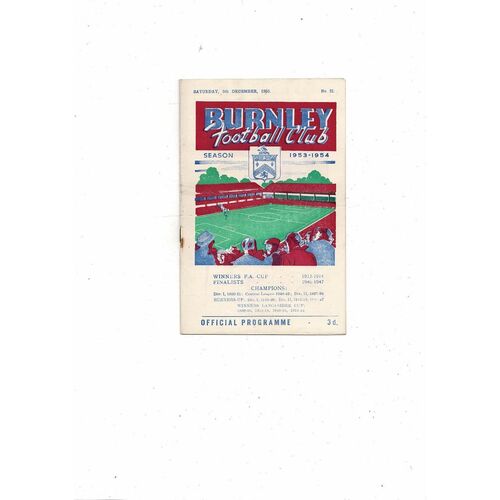 1953/54 Burnley v Sunderland Football Programme