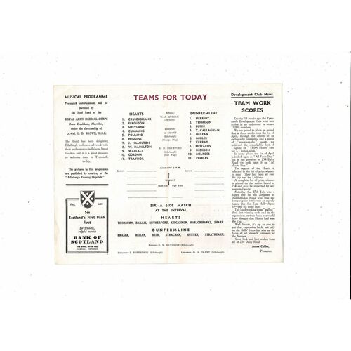 Hearts v Dunfermline Athletic Friendly Football Programme 1963/64