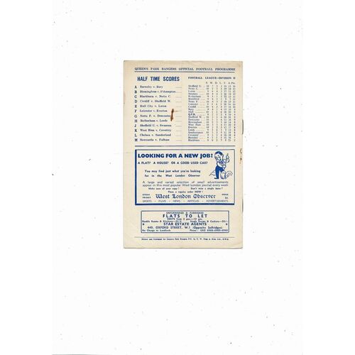 1951/52 Queens Park Rangers v Brentford Football Programme