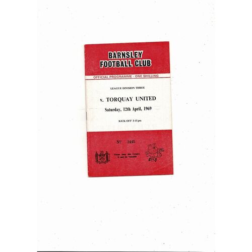 1968/69 Barnsley v Torquay United Football Programme