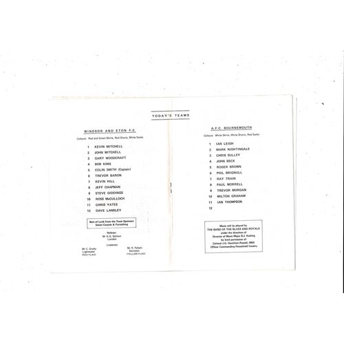 Windsor & Eton v Bournemouth FA Cup Football Programme 1983/84