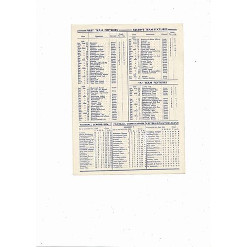 1958/59 Tottenham Hotspur v Leeds United Football Programme