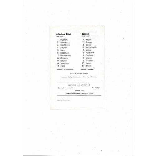 Alfreton Town v Barrow FA Cup 3rd Replay Football Programme 1969/70 @ Preston