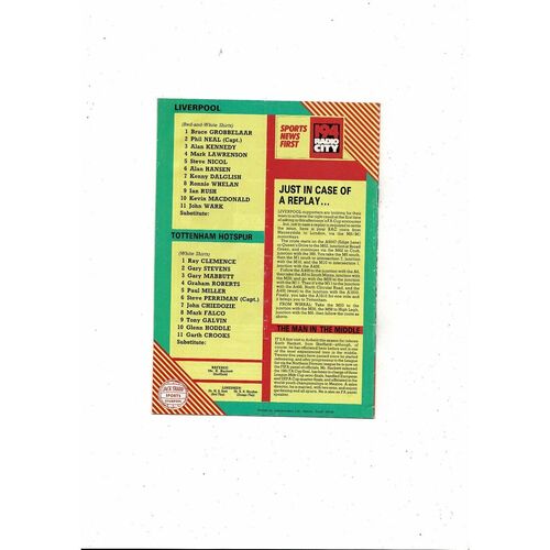 1984/85 Liverpool v Tottenham Hotspur FA Cup Football Programme