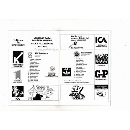 Gothenburg v Fenerbache European Cup Football Programme 1985/86