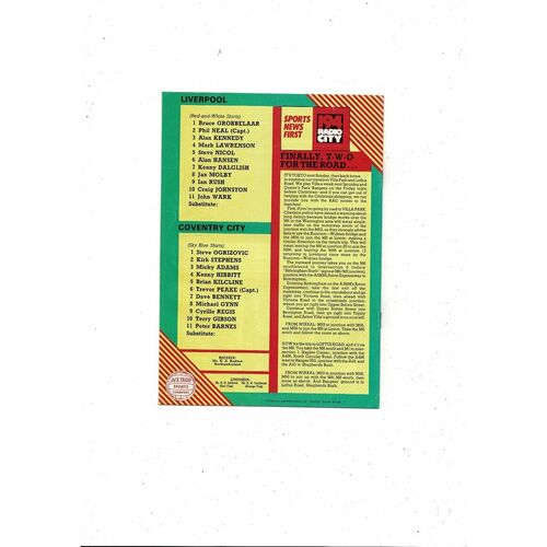 1984/85 Liverpool v Coventry City Football Programme