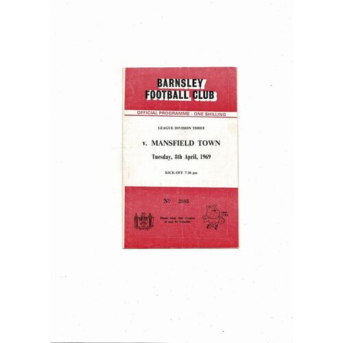 1968/69 Barnsley v Mansfield Town Football Programme