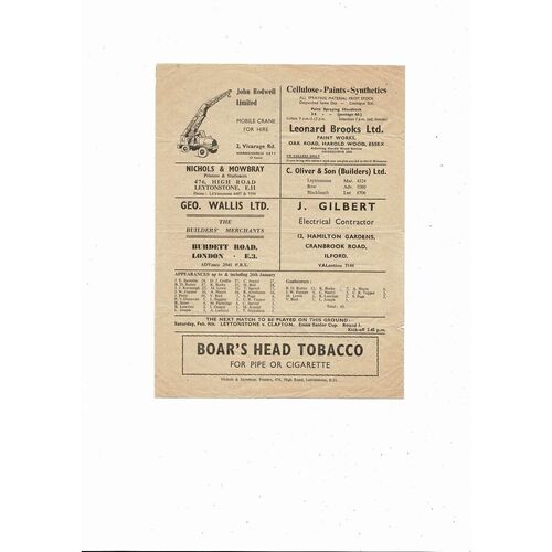 1956/57 Leytonstone v Ilford Isthmian League Football Programme