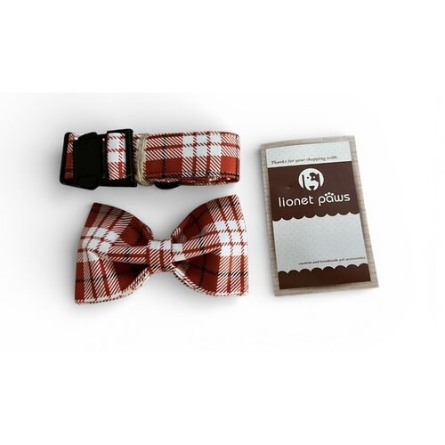 Lionet Paws Cotton Dog Collar with Bow tie - Adjustable