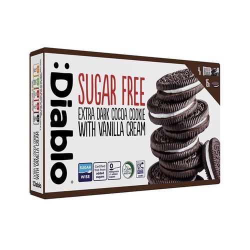 Diablo Sugar Free Sandwich Cookies – Extra Dark Cocoa Cookie with Vanilla Cream 176g