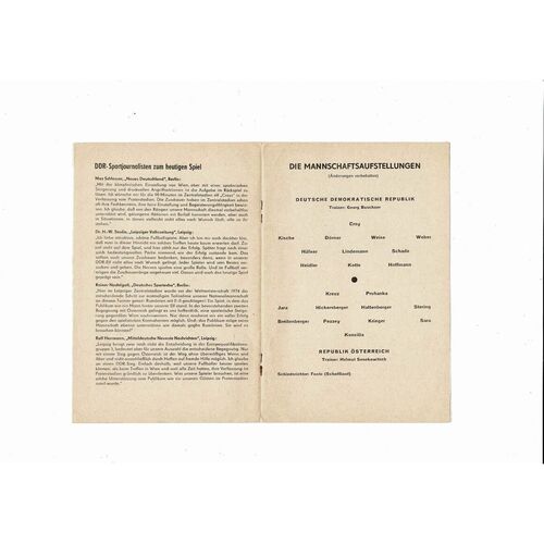 East Germany v Austria World Cup Qualifyer International Football Programme 1977