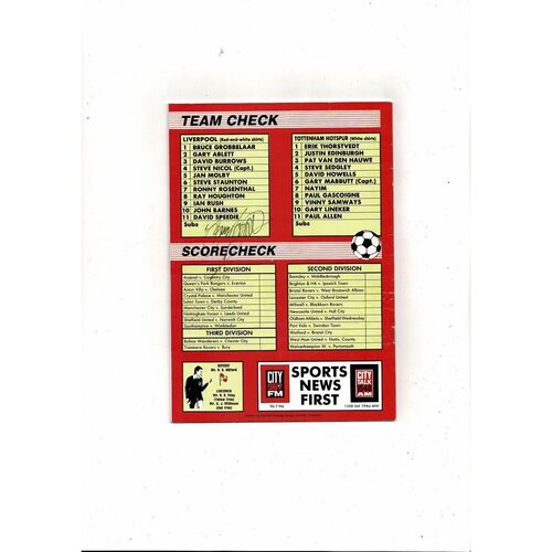 1990/91 Liverpool v Tottenham Hotspur Football Programme Autographed