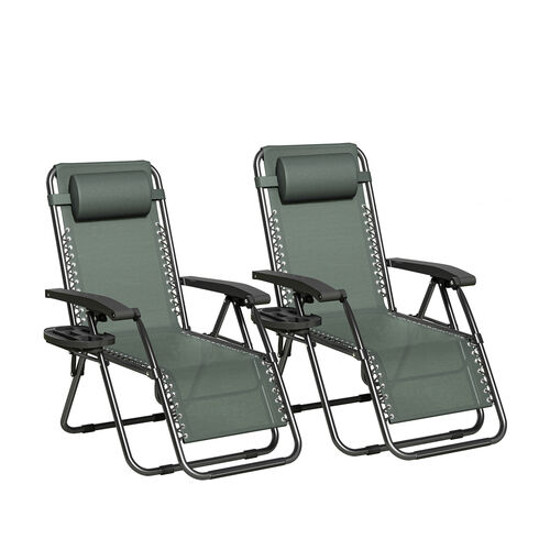 mcc direct Zero Gravity Reclining Chair Set of 2 – Folding Outdoor & Garden Chairs with Textilene Fabric, Cup Holder and Headrest Pillow – TEXTILENE