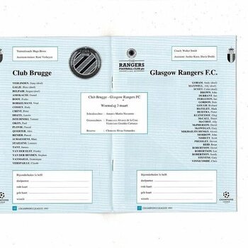 Club Brugge KV v Glasgow Rangers UEFA Champions League Football Programme 1992/93