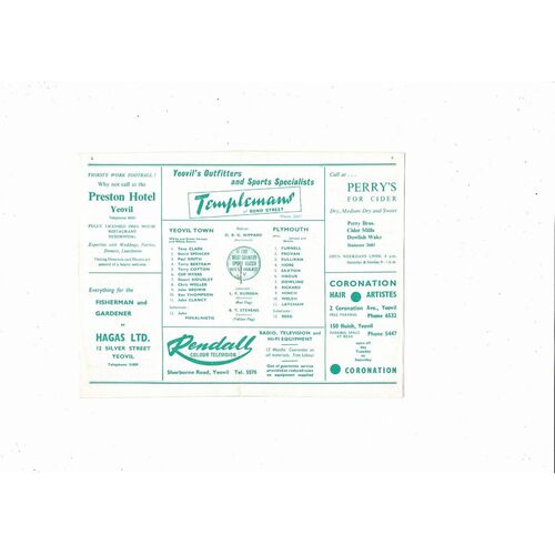 Yeovil Town v Plymouth Arglye FA Cup Football Programme