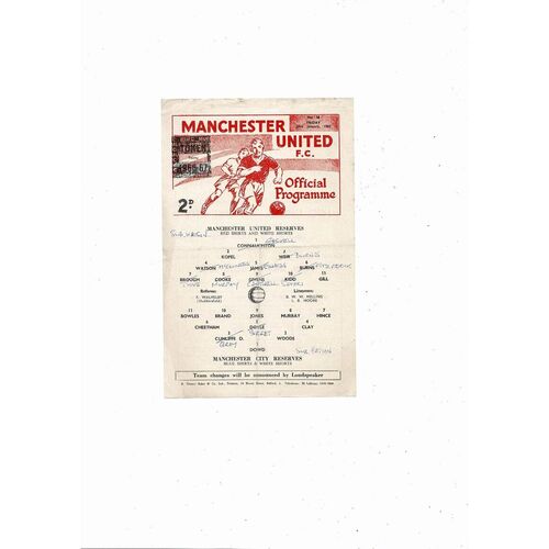 Manchester United v Manchester City Central League Football Programme 1966/67