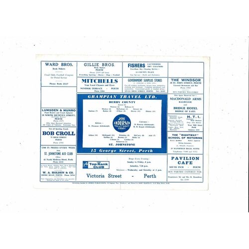 St Johnstone v Derby County Friendly Football Programme 1968/69