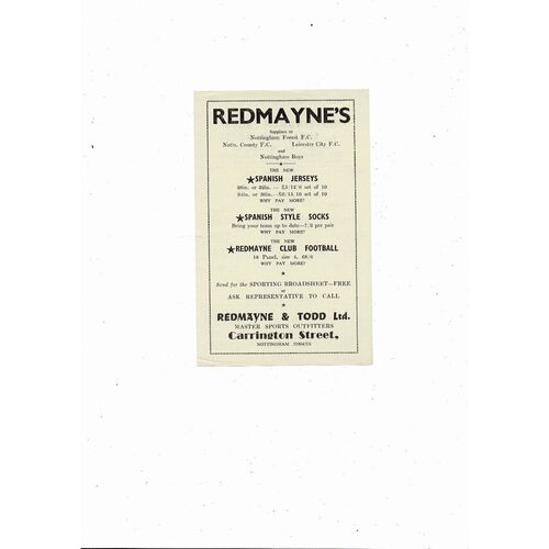 Nottingham Boys v Sheffield Boys Cottee Cup Football Programm 1963/64 @ Forest