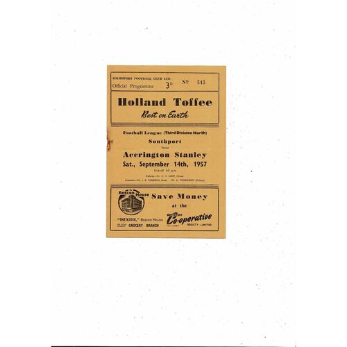 1957/58 Southport v Accrington Stanley Football Programme