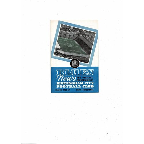 1958/59 Birmingham City v Leeds United Football Programme