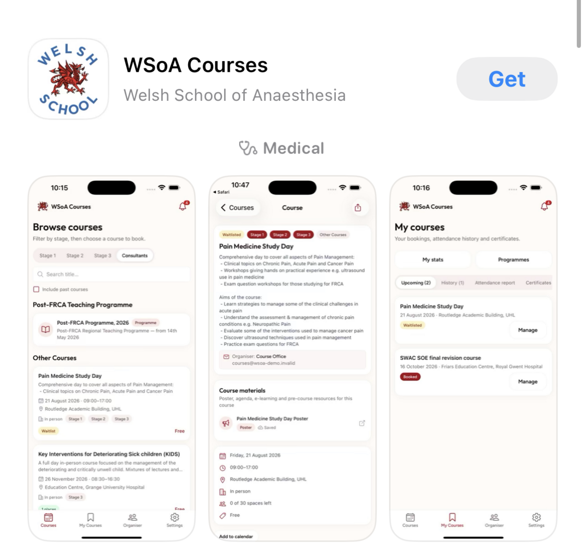Courses &amp; Study Days | Welsh School Of Anaesthesia | Postgraduate training in Anaesthesia | Specialty training in Anaesthesia | The Welsh School of Anaesthesia