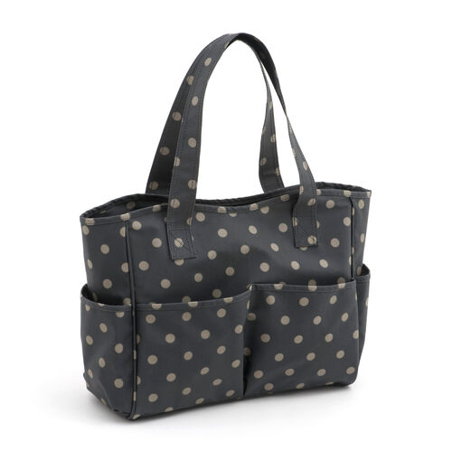 Craft Bag in Glossy PVC - Charcoal Polka Dot