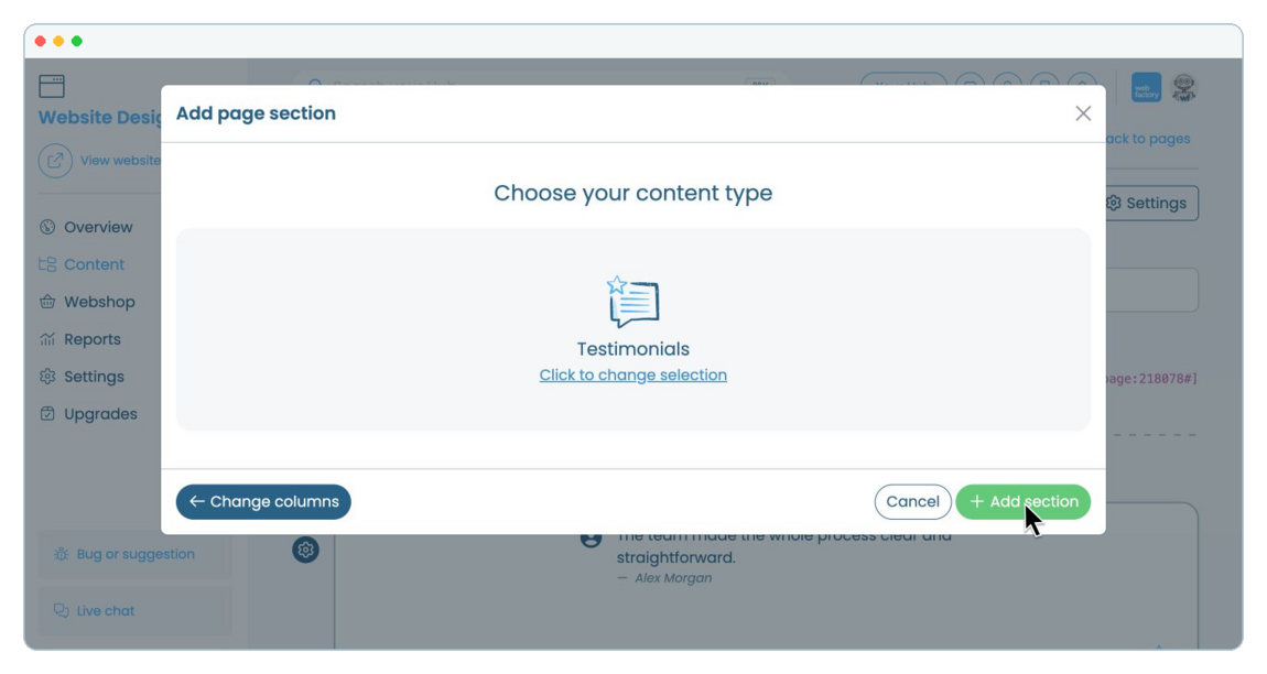 How to add and manage testimonials on a website page | Webfactory Support | Webfactory