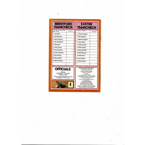 1979/80 Brentford v Exeter City Football Programme