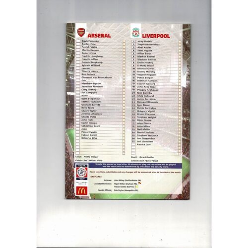 2002 Arsenal v Liverpool Charity Shield Football Programme + Press cuttings