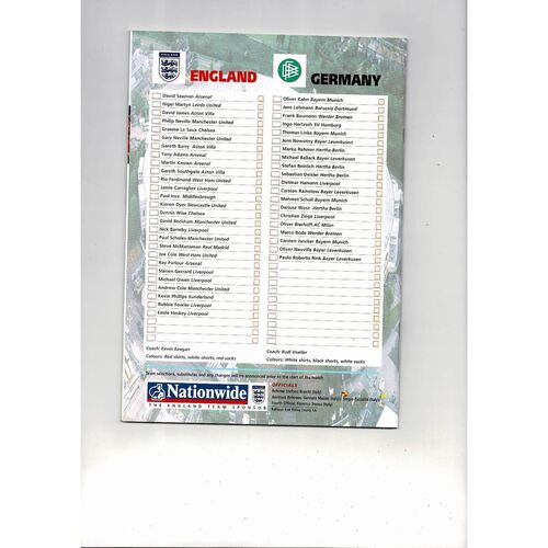2000 England v Germany Football Programme
