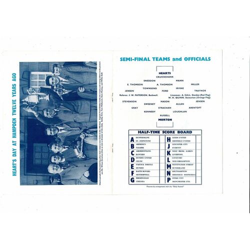 1968 Hearts v Morton Scottish Cup Semi Final Football Programme