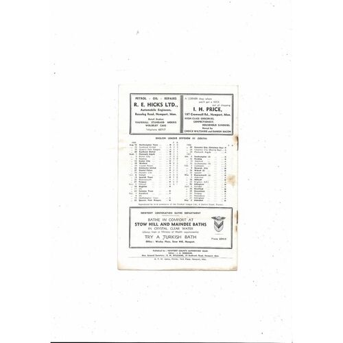 1956/57 Newport County v Brighton Football Programme