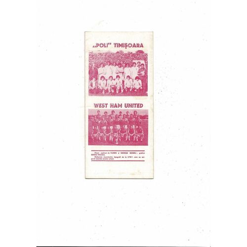 Politehnica Timisoara v West Ham United European Cup Winners Cup Football Programme 1980/81