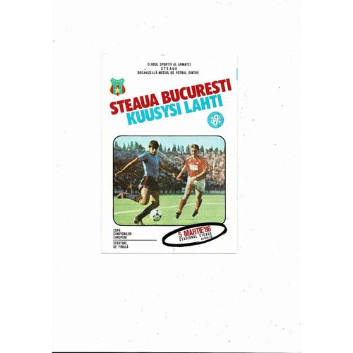 Steaua Bucharest v Kuusysa Lahti European Cup Football Programme 1985/86