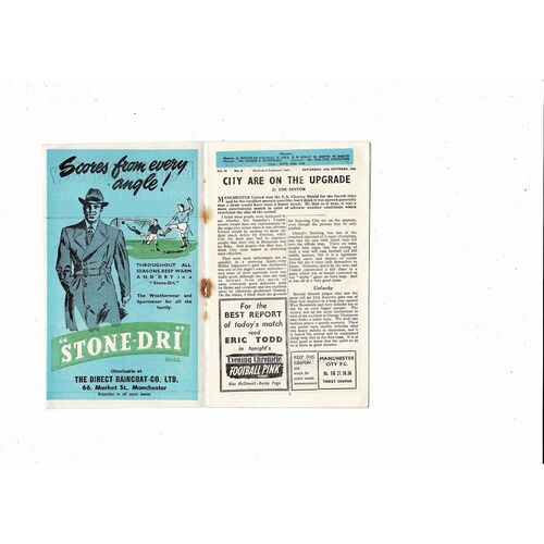 1956/57 Manchester City v Sheffield Wednesday Football Programme