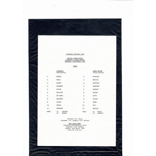 Liverpool v Leeds United Central League Football Programme 1986/87