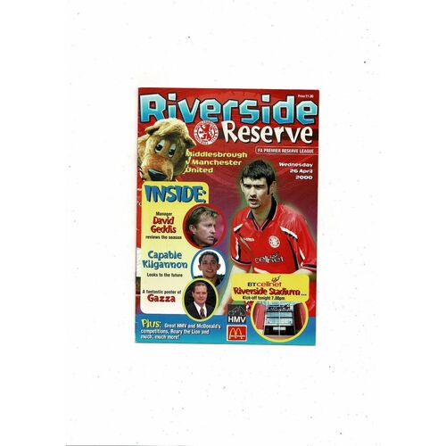 Middlesbrough v Manchester United Reserve League Football Programme 1999/00