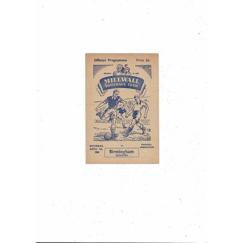 Millwall v Birmingham City Football Combination Programme 1955/56