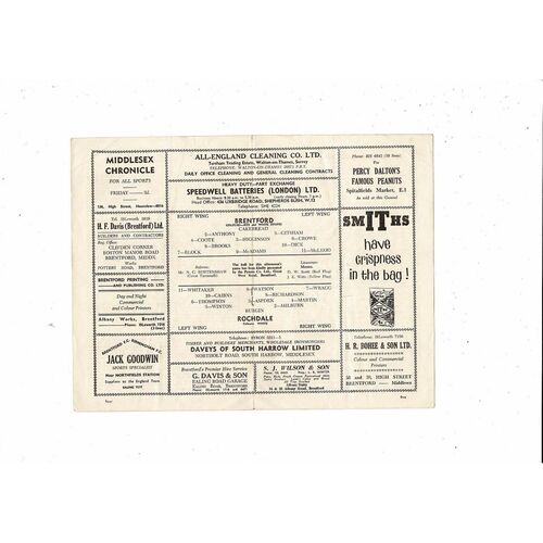 1962/63 Brentford v Rochdale Football Programme