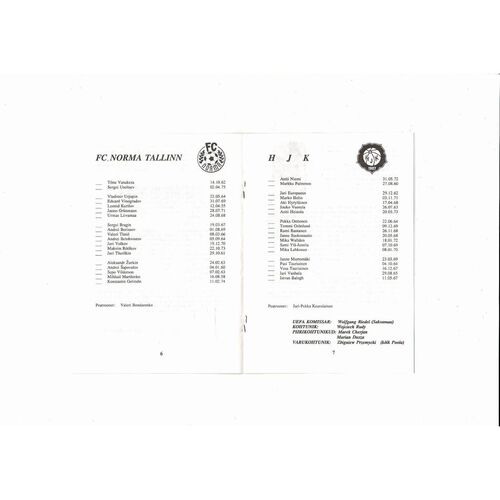 Norma Tallinn v HJK Helsinki UEFA Champions League Football Programme 1993/94