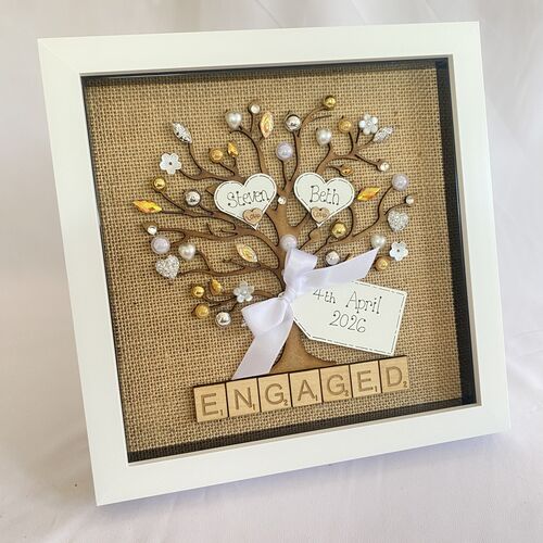 Rustic Personalised Engagement Frame – Hessian Tree of Life with Names & Date
